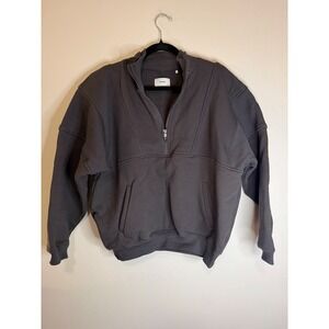 Joah Brown Retro Half Zip Sweatshirt Charcoal Gray Size S/M NWOT